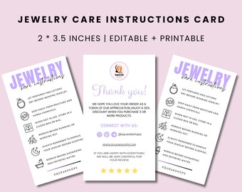 Printable Jewelry Care Instructions Card Template: Small Business (Canva Editable)