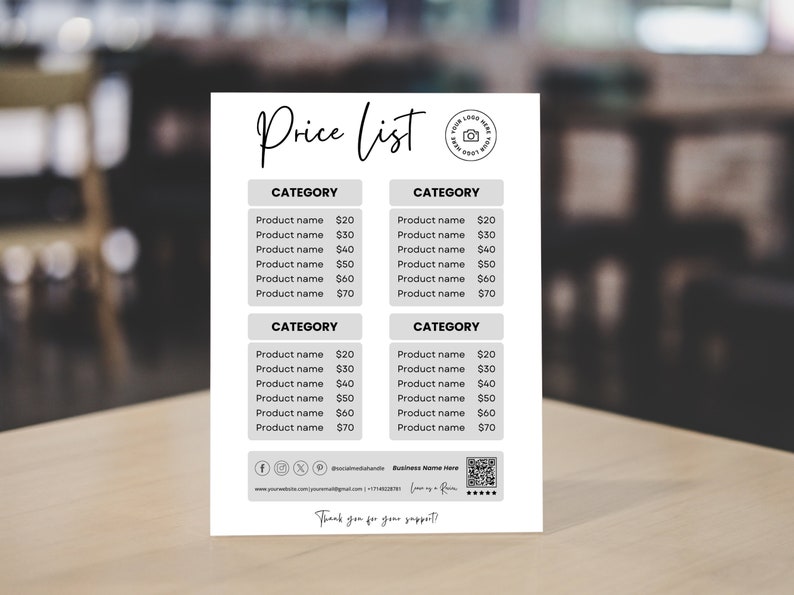 Price List Sign Template, Small Business Price List, Editable Price ...