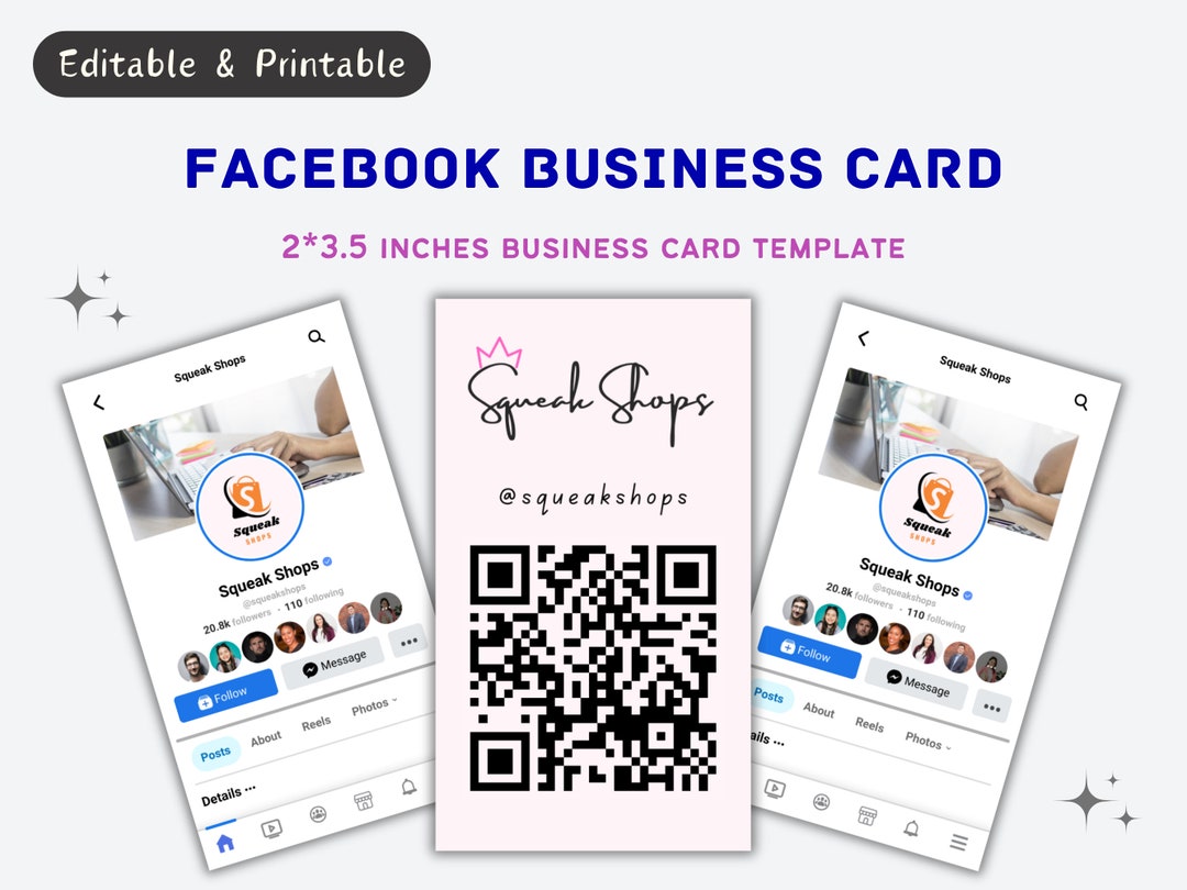 Facebook Business Card Canva Template, Facebook Editable and Printable ...