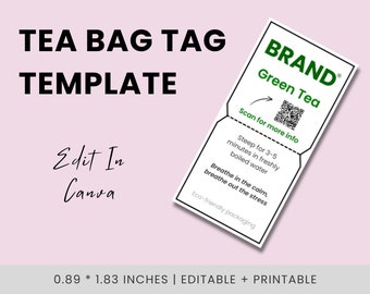 Teebeutel Tag Vorlage, Teebeutel Halter, druckbare Teebeutel Tag Vorlage, Teebeutel Tag Canva Vorlage, Teebeutel Halter, druckbare Teeanhänger Vorlage