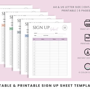 Editable Sign Up Sheet Template, Sign Up Template, Printable Sign Up Template, Event Sign Up List, Sign Up Form, Sign Up List Canva Template