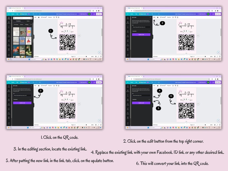 Facebook Business Card Canva Template, Facebook Editable And Printable Business Card, FB Business Card, Business Card, Pink FB Business Card image 6