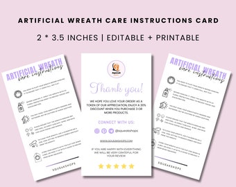 Artificial Wreath Care Card Template: Printable Instructions (2x3.5 inches)