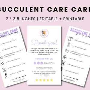 Modèle de guide de carte d'entretien des plantes succulentes, carte d'instructions d'entretien des plantes succulentes, carte imprimable entretien des plantes succulentes, carte d'entretien des plantes succulentes modifiable, cartes d'entretien