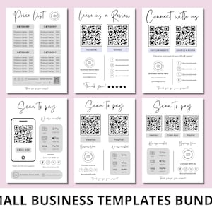 Small Business Templates Bundle, Scan To Pay Sign Template, Price List Sign Template, Connect With Us Sign Template, Leave Us A Review Sign