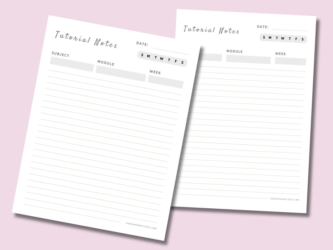 Printable College Tutorial Notes, Tutorial Notes Template, Printable ...