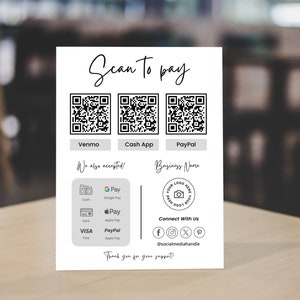 Enseigne de code QR pour les petites entreprises, Modèle d'enseigne Scan to Pay, Carte Scan to Pay, Modèle Scan to Pay modifiable, Modèle d'enseigne de code QR