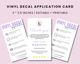 Vinyl Decal Application Card Template: Printable Instructions (Canva Editable)