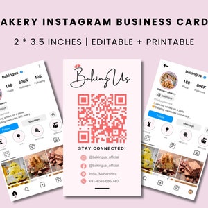 Instagram Business Card, Bakery Business Card, QR Code Business Card, Small Business Digital Cards, Printable Premade Business Cards