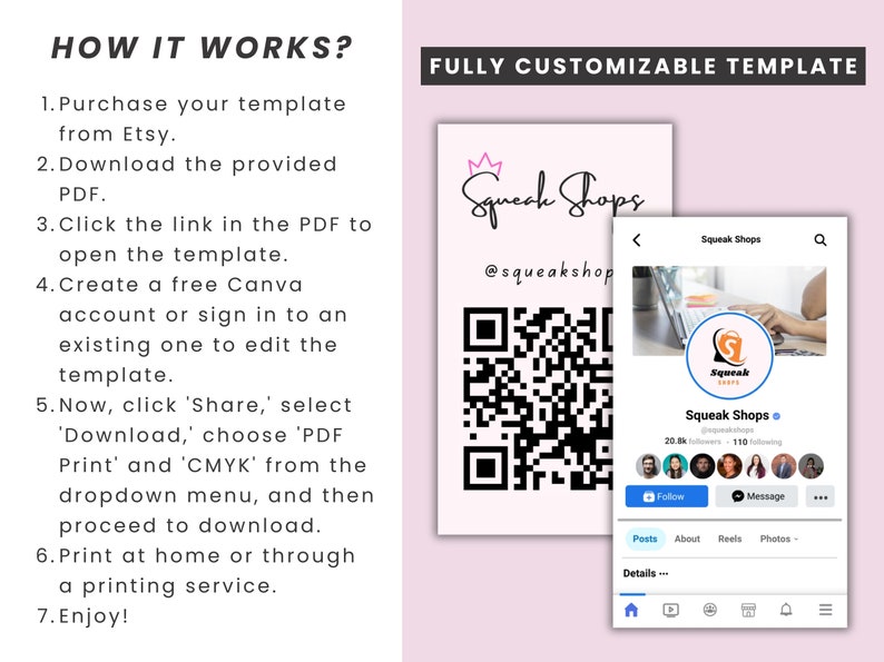 Facebook Business Card Canva Template, Facebook Editable And Printable Business Card, FB Business Card, Business Card, Pink FB Business Card image 7