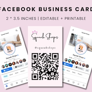 Facebook Business Card Canva Template, Facebook Editable And Printable Business Card, FB Business Card, Business Card, Pink FB Business Card image 1