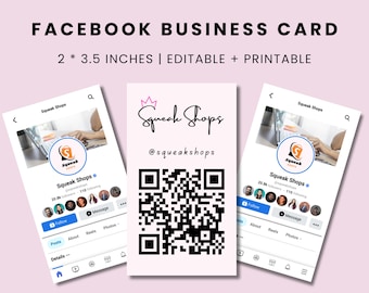 Facebook Business Card Canva Template, Facebook Editable And Printable Business Card, FB Business Card, Business Card, Pink FB Business Card