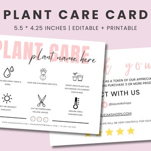 Modèle de carte d'entretien des plantes, Guide d'entretien des plantes modifiable, Instructions du guide d'entretien des plantes, Instructions d'entretien des plantes d'intérieur imprimables, Cartes d'entretien