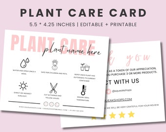 Editable Plant Care Card Template: Printable Guide (5.5x4.25 inches)