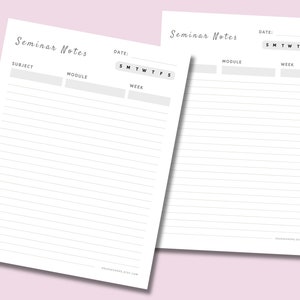 Printable Seminar Notes, Seminar Notes Template, Printable Notes Paper, College Lined Notes, Seminar Planner, Student Seminar Notes Template