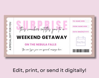 Wochenendtrip-Gutschein, bedruckbarer Gutschein, Wochenendtrip-Geschenkgutschein, Wochenendtrip, Wochenendtrip-Coupon, personalisierter Geschenkgutschein