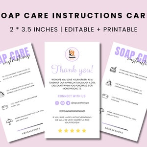 Printable Soap Care Card Template: Editable Instructions (2x3.5 inches)