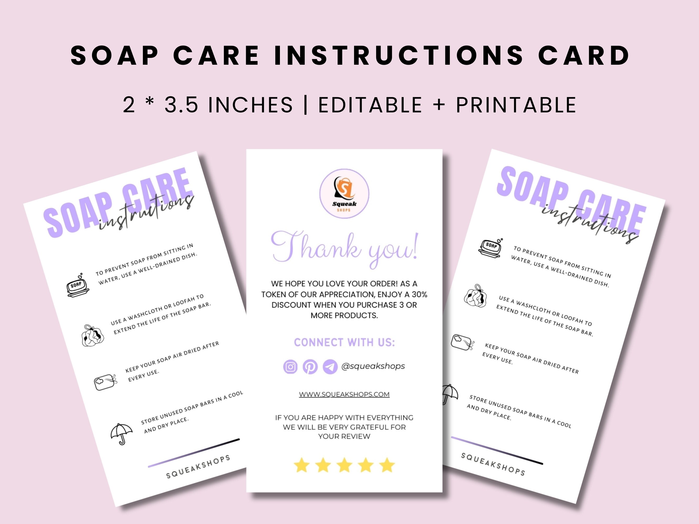 Soap Care Card Template, Printable Soap Care Instructions Card, Soap ...
