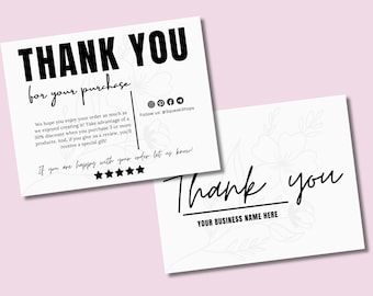 Wildflower Thank You Cards Template, Thank You Card Printable, Modern Business Thank You, Thank you Card, Printable Thank You Package Insert