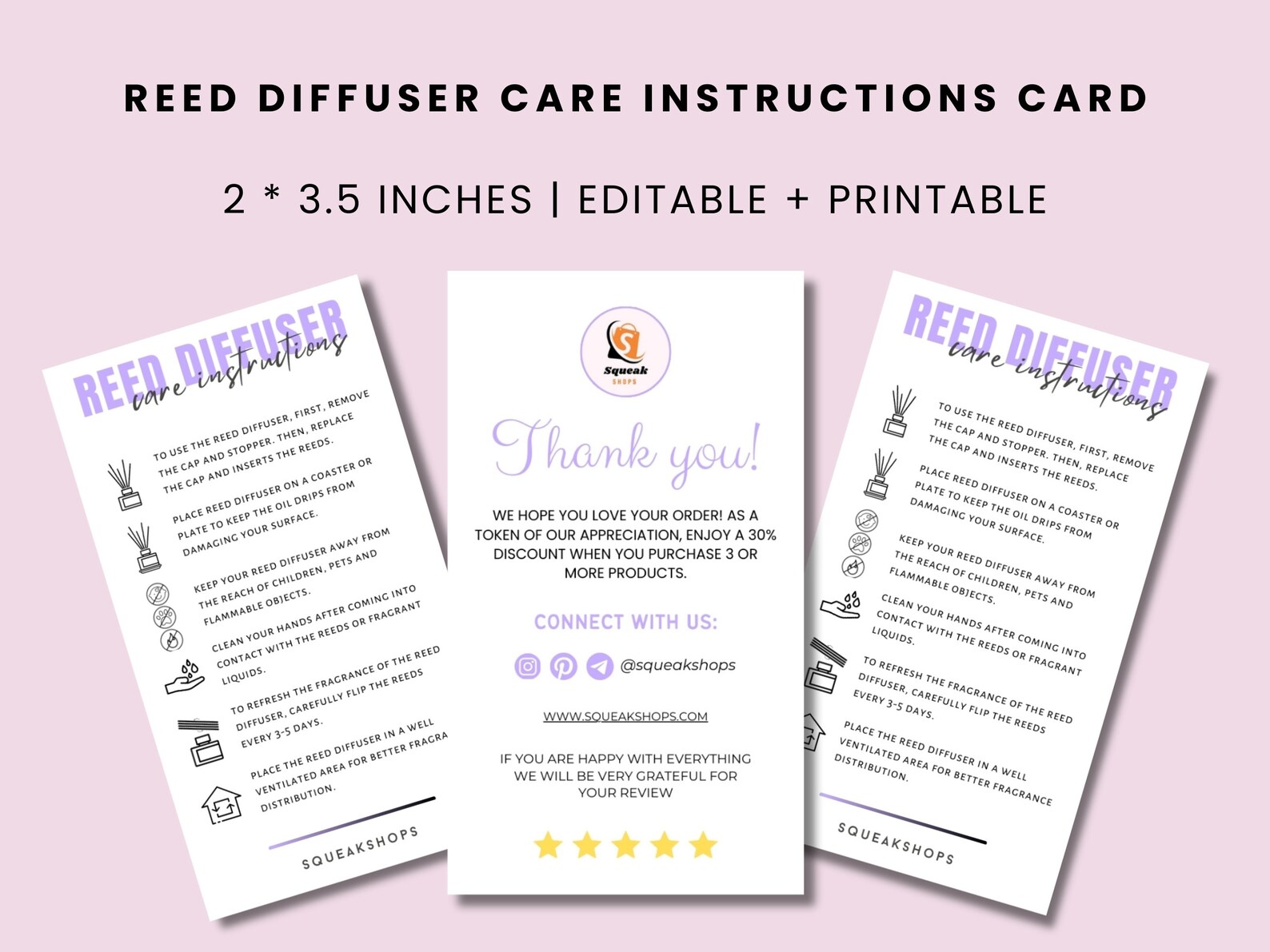 Editable Reed Diffuser Care Card Template (2x3.5 Inches) - Etsy