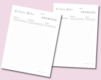 Printable Lecture Notes Template: Cornell Notes, Student Planner (Canva Editable)