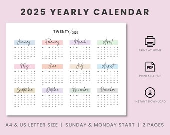 2025 Yearly Calendar: Minimalist Landscape Planner (Printable PDF)