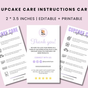 Printable Cupcake Care Guide Card: Bakery Instructions (2x3.5 inches)