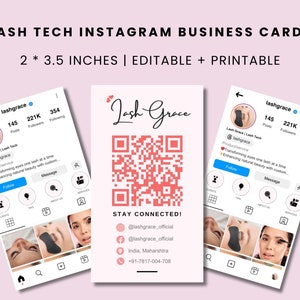 Carte de visite Instagram, carte de visite Lash Tech, carte de visite avec code QR, cartes numériques pour petite entreprise, cartes de visite imprimables préfabriquées