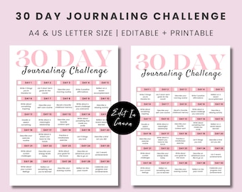 30 Day Journaling Challenge, Printable Journaling Challenge, Printable 30 Day Challenge, Editable And Printable 30 Day Journaling Challenge