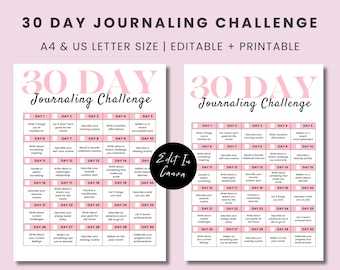 30 Day Journaling Challenge Printable: Editable Canva Template