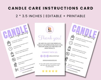Editable Candle Care Instructions Card Template (Canva)