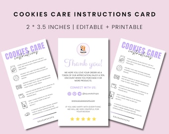 Bearbeitbare Kekse Pflege Kartenvorlage: Bäckerei Anleitung (2x3,5 Zoll) (Digitaler Download)