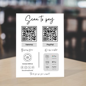 Enseigne de code QR Scan to Pay, Modèle Scan to Pay, Enseigne Scan to Pay, Modèle de code QR, Carte Scan to Pay, Modèle Scan to Pay modifiable