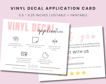 Vinyl Decal Application Instructions Card: Editable Printable Template