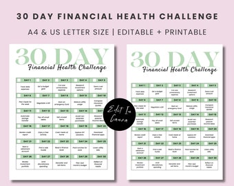 30-Tage-Finanziel-Gesundheit-Challenge, bearbeitbare und druckbare 30-Tage-Challenge, druckbare 30-Tage-Challenge, 30-Tage-Challenge-Canva-Vorlage