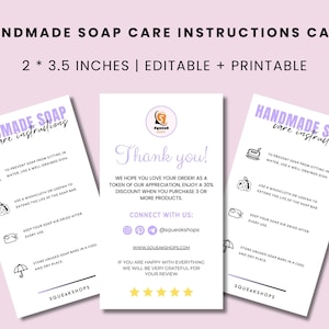 Handmade Soap Care Card Template: Printable Instructions (2x3.5 inches)