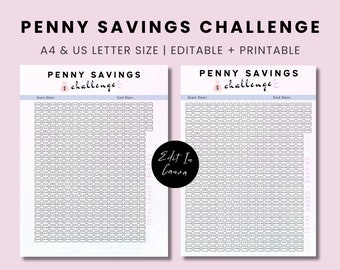 Penny Savings Challenge Printable: 365 Day Tracker (Editable Canva Template)
