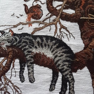 Completed Cross Stitch Charles Wysocki Too Pooped to Participate Finished Cross Stitch Lazy Cat Completed Needlepoint Sleepy Cat