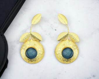 Artificial  Gemstone Earrings \ Brass Earrings \ Earrings For Women \ Dangle Drop Earrings \ Handmade Earrings \ Statement Earrings