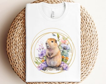 Cute Capybara Graphic Shirt Gift For Her Floral Watercolor T Shirt Rodent Animal Lover Boho Tee Shirts Women Clothing With Funny Capybaras