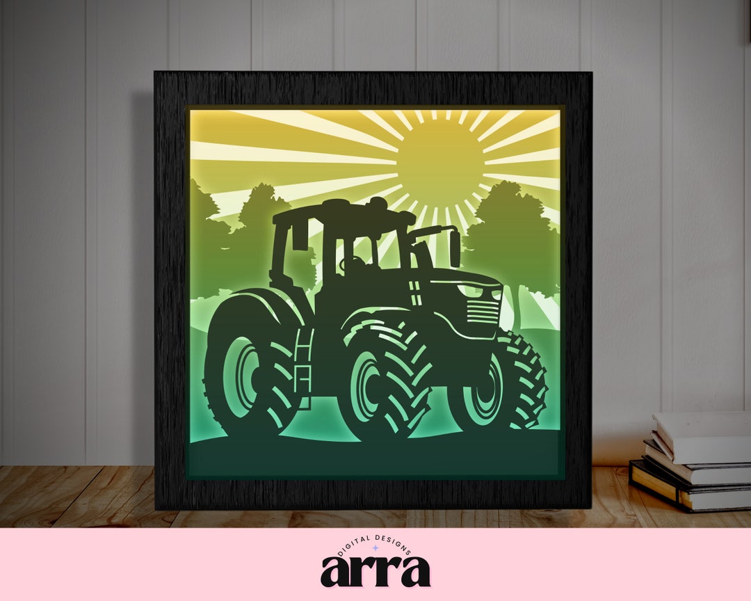 Tractor Shadow Box Shadow Box SVG Tractor Light Box Template SVG File Shadowbox Cut File ...