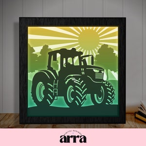 Schattenbox SVG - Traktor Light Box Vorlage SVG-Datei - Schattenbox Schnittdatei - Kleiner Junge Schlafzimmer Licht SVG
