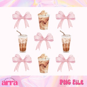 Coquette Iced Coffee PNG ⟡ Coffee Club png ⟡ Girly png ⟡ trendy png  ⟡ aesthetic png ⟡ Pink Bow ⟡ sublimation design for sweater and shirt