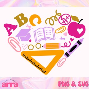 Leraar SVG ⟡ School Heart PNG ⟡ Leraar waardering png svg ⟡ leraar leven ⟡ trui en shirt sublimatie printontwerp