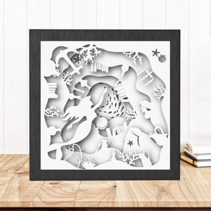Shadow Box SVG - Mermaid Light Box Template SVG File - Shadowbox Cut ...