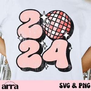 SVG 2024 ⟡ Bonne année PNG SVG ⟡ Nouvel An à paillettes png pour sublimation ou impression ⟡ Nouvel An boule à facettes png
