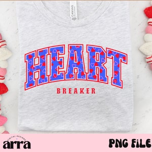 Heartbreaker Varsity PNG ⟡ Retro Valentine PNG ⟡ trendy svg ⟡ college glitter png ⟡ sublimatie printontwerp voor trui en shirt