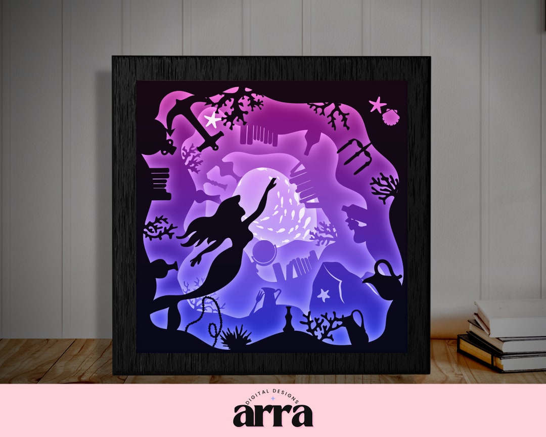 Shadow Box SVG - Mermaid Light Box Template SVG File - Shadowbox Cut ...