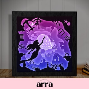 Shadow Box SVG - Plantilla de caja de luz de sirena Archivo SVG - Archivo de corte Shadowbox - Bajo el mar