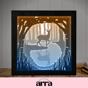 Shadow Box SVG - Plantilla de caja de luz de ciervo de Navidad Archivo SVG - Archivo de corte de Shadowbox de Navidad
